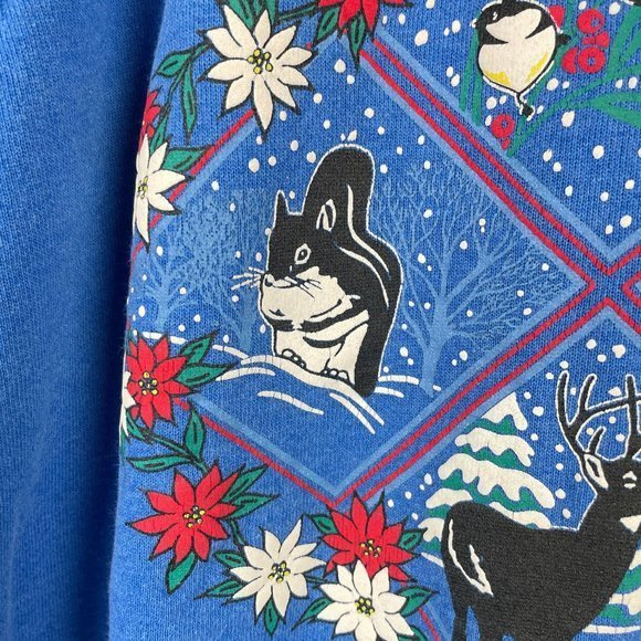 Vintage Morning Sun‎ Blue Grandma Sweatshirt Winter Animals Womens XL - Picture 5 of 10